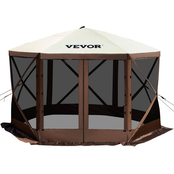 VEVOR Camping Gazebo Screen Tent 12*12FT 6 Sided Pop-Up Canopy Shelter Tent with Mesh Windows Portable Carry Bag Stakes Large Shade Tents for
