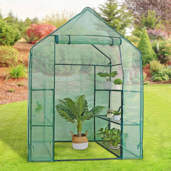 BBBuy Outdoor Portable Walk-In Greenhouse 3 Tiers 6 Shelves w/ Durable PE Cover Roll Up Zipper Door Steel Frame Screen Windows Garden Greenhouse for