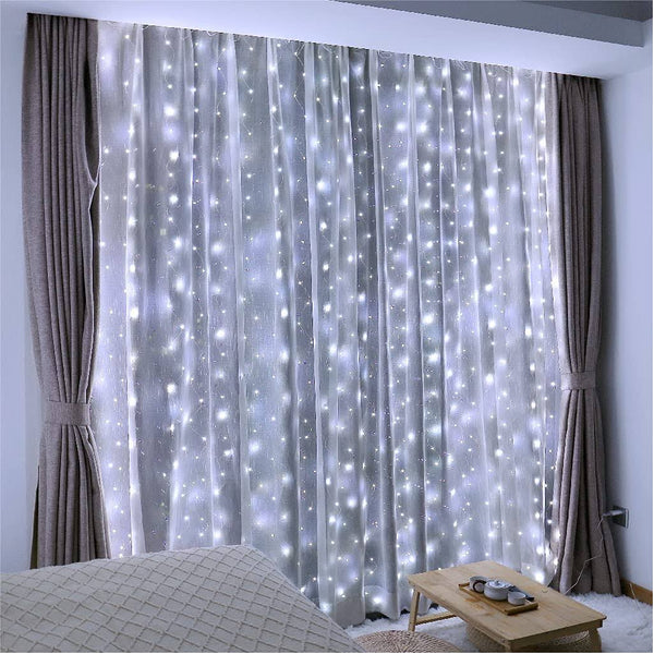 ZSJWL 300 LED White Curtain Lights, 9.8x9.8ft DIY Windows Fairy String Lights with Remote 8 Modes Timer for Bedroom, USB Plug