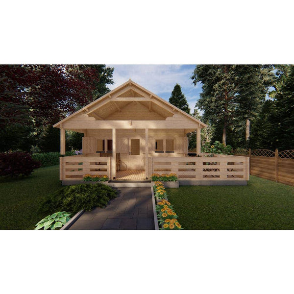 19 ft. 5 in. x 19 ft. 5 in. Multi Room Log Building Kit with Porch