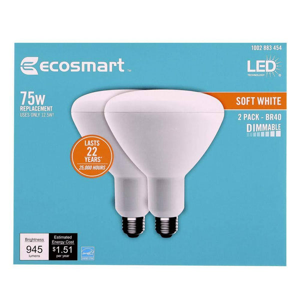 Ecosmart 75-Watt Equivalent BR40 Dimmable Energy Star LED Light Bulb Soft White (2-Pack)