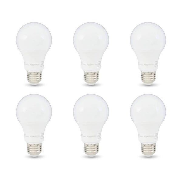 Amazon Basics 60W Equivalent, Soft White, Dimmable, 10,000 Hour Lifetime, A19 LED Light Bulb | 6-Pack