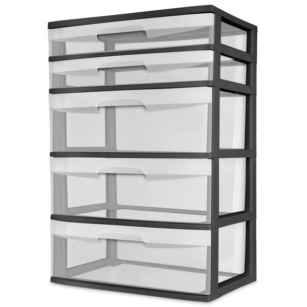 5 Drawer Wide Tower Storage Sterilite Organizer Cabinet Heavy Plastic